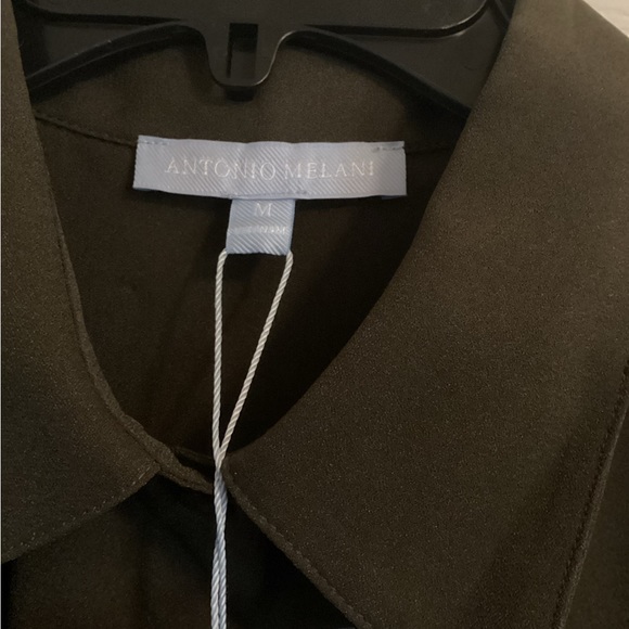 NWT Antonio Melani Olive Green Detachable Bow Tie Long Sleeve Button Blouse - Picture 3 of 6